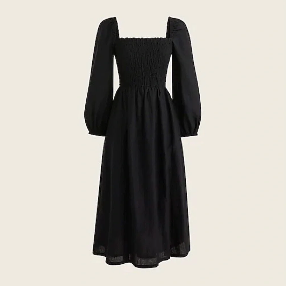 J. Crew Black Midi Linen Dress sz XS